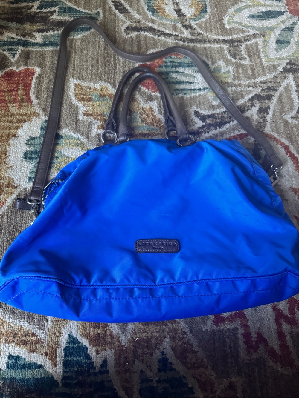 LIEBESKIND Berlin Bright Blue Nylon Shoulder Bag with Leather Trim